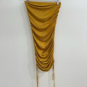Better Be Gold Strapless Ruched Midi Dress